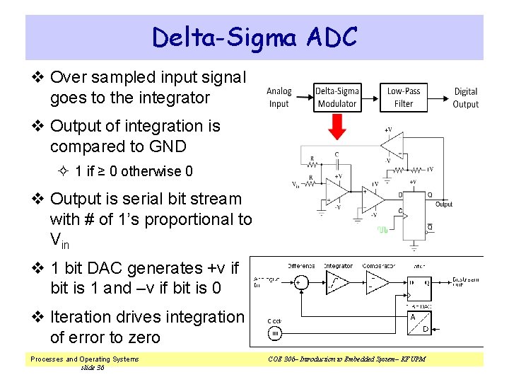 Delta-Sigma ADC v Over sampled input signal goes to the integrator v Output of