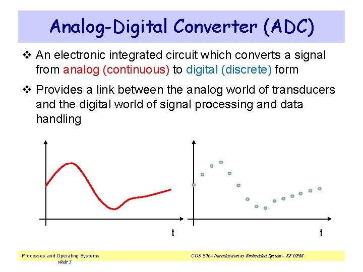 Analog-Digital Converter (ADC) v An electronic integrated circuit which converts a signal from analog