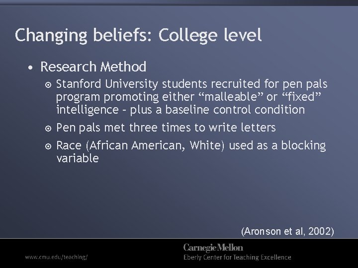 Changing beliefs: College level • Research Method Stanford University students recruited for pen pals