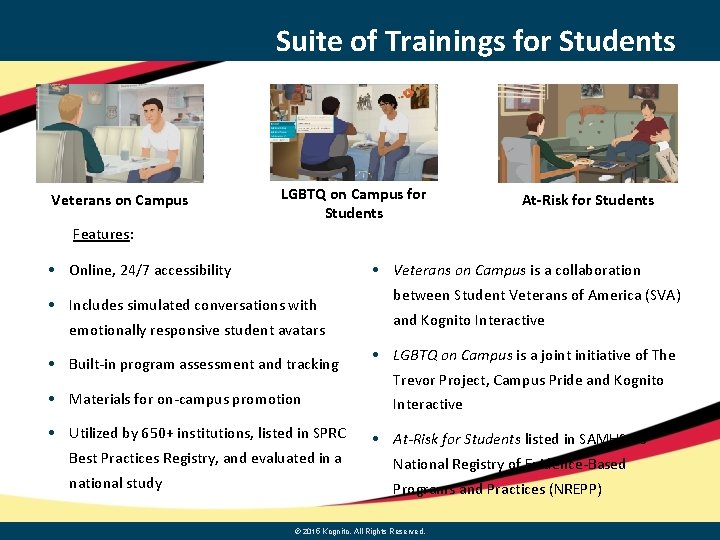 Suite of Trainings for Students Veterans on Campus LGBTQ on Campus for Students At-Risk