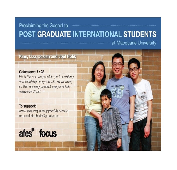 Kian, Liza, Josiah and Joel Holik With FOCUS (Fellowship of Overseas Christian University Students)
