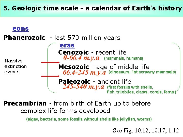 5. Geologic time scale - a calendar of Earth’s history eons Phanerozoic - last