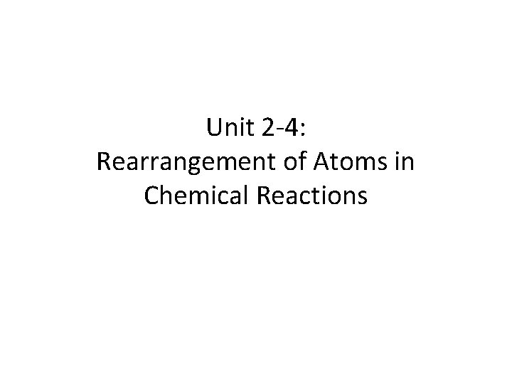 Unit 2 -4: Rearrangement of Atoms in Chemical Reactions 