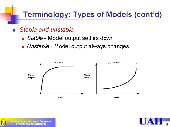 Terminology: Types of Models (cont’d) n Stable and unstable n n Stable - Model