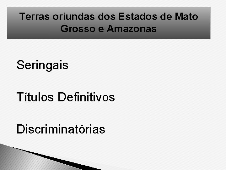 Terras oriundas dos Estados de Mato Grosso e Amazonas Seringais Títulos Definitivos Discriminatórias 