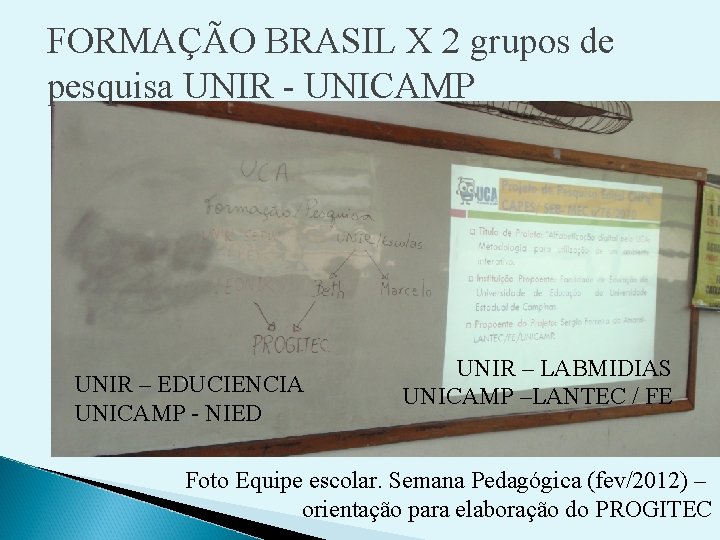 FORMAÇÃO BRASIL X 2 grupos de pesquisa UNIR - UNICAMP UNIR – EDUCIENCIA UNICAMP