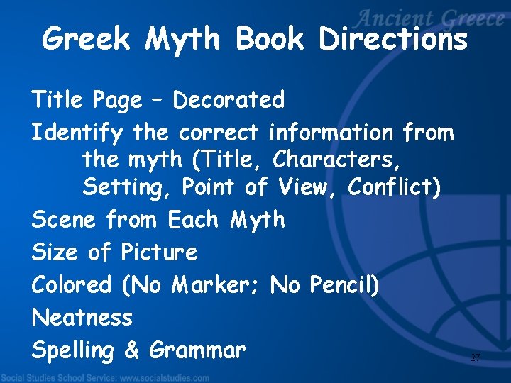 Greek Myth Book Directions Title Page – Decorated Identify the correct information from the