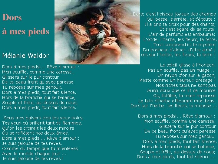 Dors à mes pieds Mélanie Waldor Dors à mes pieds!. . . Rêve d'amour