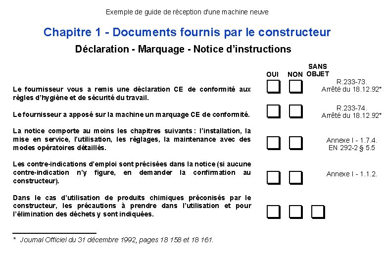 Exemple de guide de réception d'une machine neuve Chapitre 1 - Documents fournis par Exemple de guide de réception d'une machine neuve Chapitre 1 - Documents fournis par