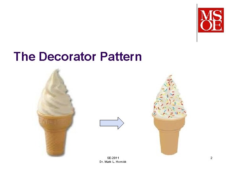 The Decorator Pattern SE-2811 Dr. Mark L. Hornick 2 