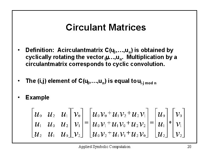 Applied Symbolic Computation Cs 300 The Fast Fourier