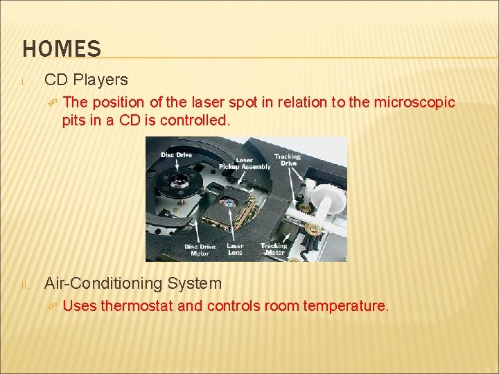 HOMES i. CD Players ii. The position of the laser spot in relation to