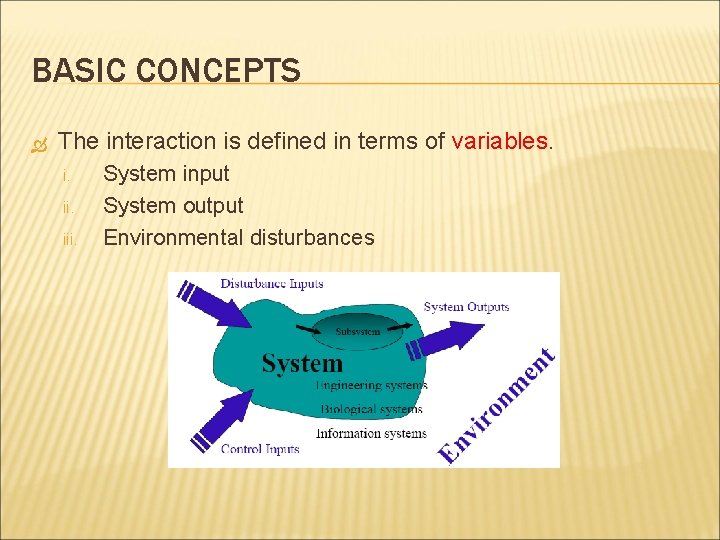 BASIC CONCEPTS The interaction is defined in terms of variables. i. iii. System input