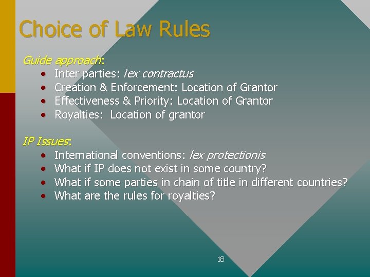 Choice of Law Rules Guide approach: • Inter parties: lex contractus • Creation &