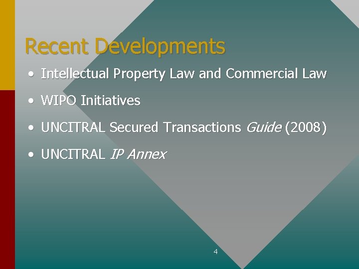 Recent Developments • Intellectual Property Law and Commercial Law • WIPO Initiatives • UNCITRAL