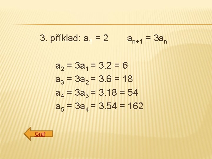 3. příklad: a 1 = 2 an+1 = 3 an a 2 = 3