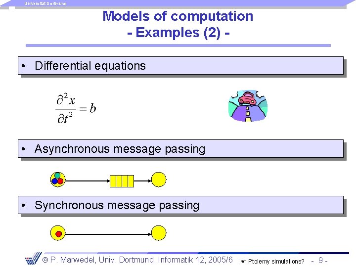 Universität Dortmund Models of computation - Examples (2) • Differential equations • Asynchronous message