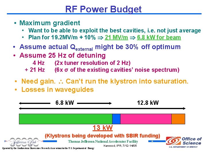 RF Power Budget • Maximum gradient • Want to be able to exploit the