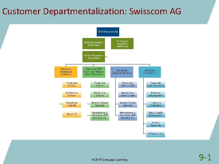 Customer Departmentalization: Swisscom AG © 2015 Cengage Learning 9 -1 