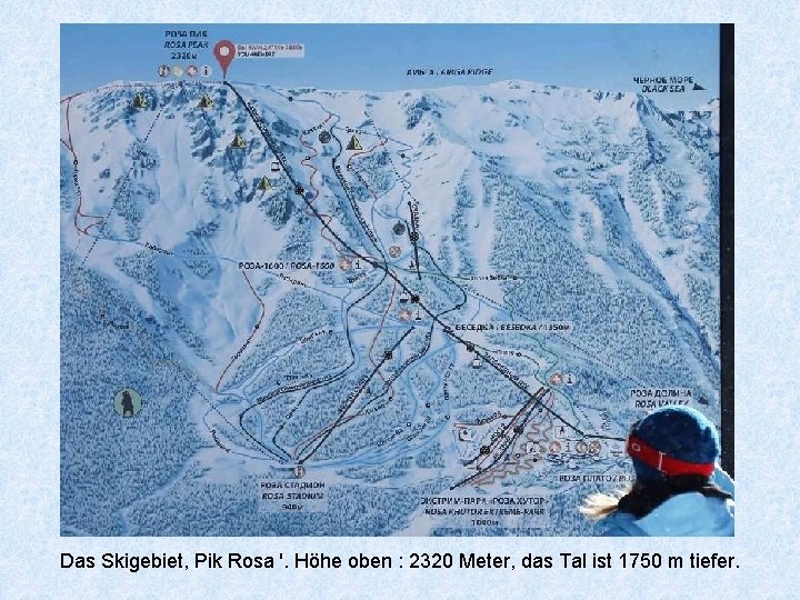 Das Skigebiet, Pik Rosa '. Höhe oben : 2320 Meter, das Tal ist 1750