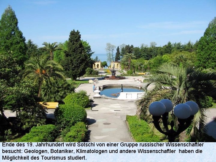 Ende des 19. Jahrhundert wird Sotschi von einer Gruppe russischer Wissenschaftler besucht: Geologen, Botaniker,