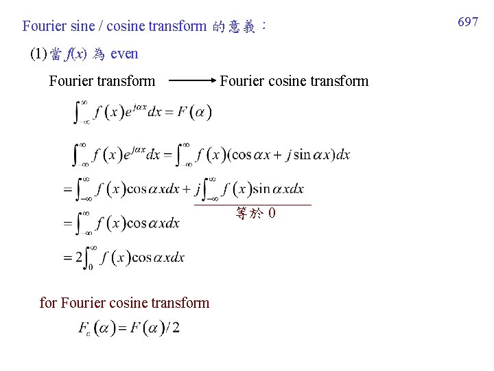 Fourier sine / cosine transform 的意義: (1)當 f(x) 為 even Fourier transform Fourier cosine Fourier sine / cosine transform 的意義: (1)當 f(x) 為 even Fourier transform Fourier cosine