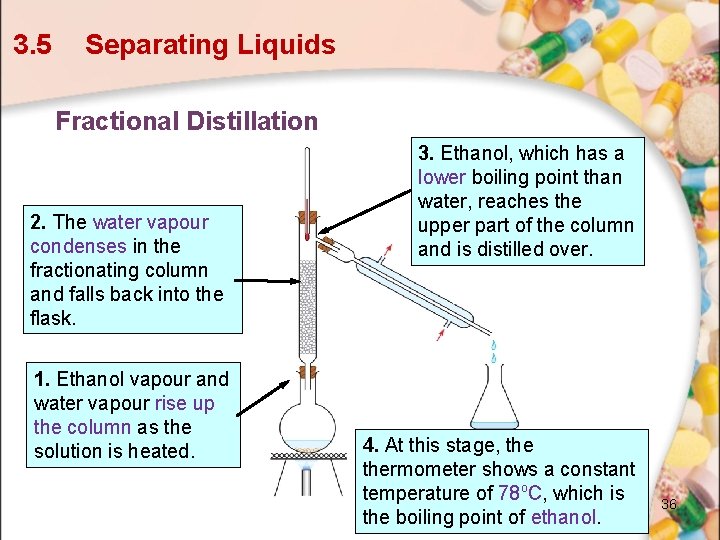 3. 5 Separating Liquids Fractional Distillation 2. The water vapour condenses in the fractionating 3. 5 Separating Liquids Fractional Distillation 2. The water vapour condenses in the fractionating