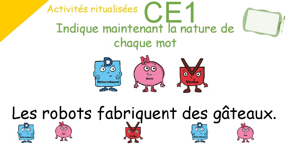 CE 1 Indique maintenant la nature de Activités ritualisées chaque mot Les robots fabriquent