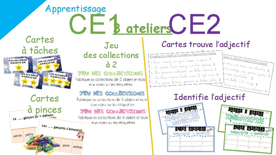 Apprentissage Cartes à tâches Cartes à pinces CE 13 ateliers. CE 2 Jeu des