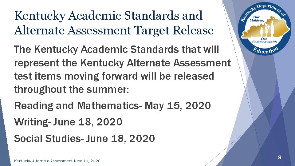 Kentucky Academic Standards and Alternate Assessment Target Release The Kentucky Academic Standards that will