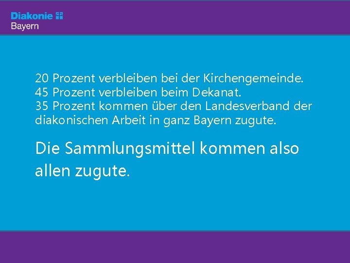 20 Prozent verbleiben bei der Kirchengemeinde. 45 Prozent verbleiben beim Dekanat. 35 Prozent kommen