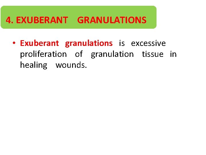 4. EXUBERANT GRANULATIONS • Exuberant granulations is excessive proliferation of granulation tissue in healing
