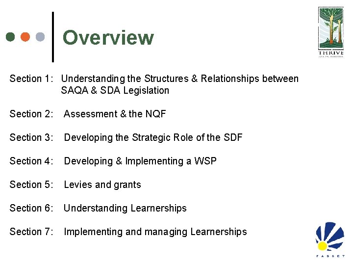 Overview Section 1: Understanding the Structures & Relationships between SAQA & SDA Legislation Section