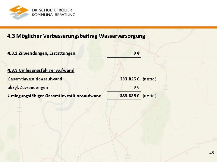 4. 3 Möglicher Verbesserungsbeitrag Wasserversorgung 4. 3. 2 Zuwendungen, Erstattungen 0€ 4. 3. 3