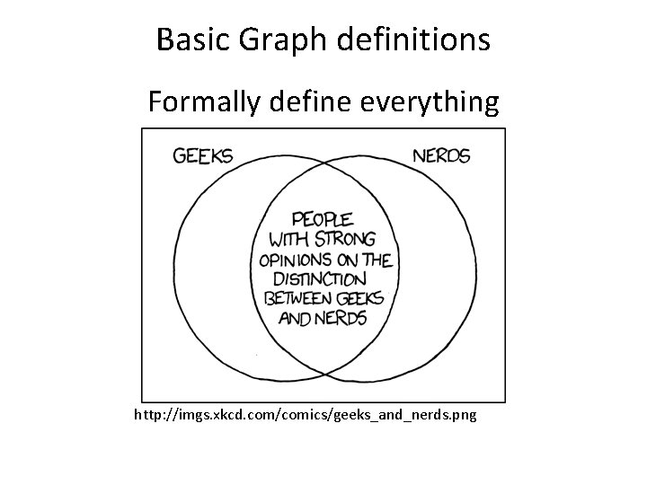 Basic Graph definitions Formally define everything http: //imgs. xkcd. com/comics/geeks_and_nerds. png 