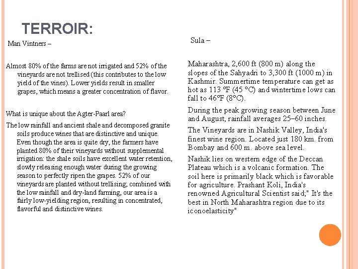 TERROIR: Man Vintners – Almost 80% of the farms are not irrigated and 52%