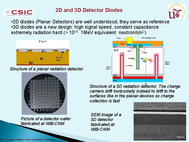 2 D and 3 D Detector Diodes • 2 D diodes (Planar Detectors) are