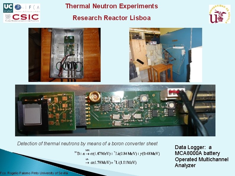 Thermal Neutron Experiments Research Reactor Lisboa Detection of thermal neutrons by means of a