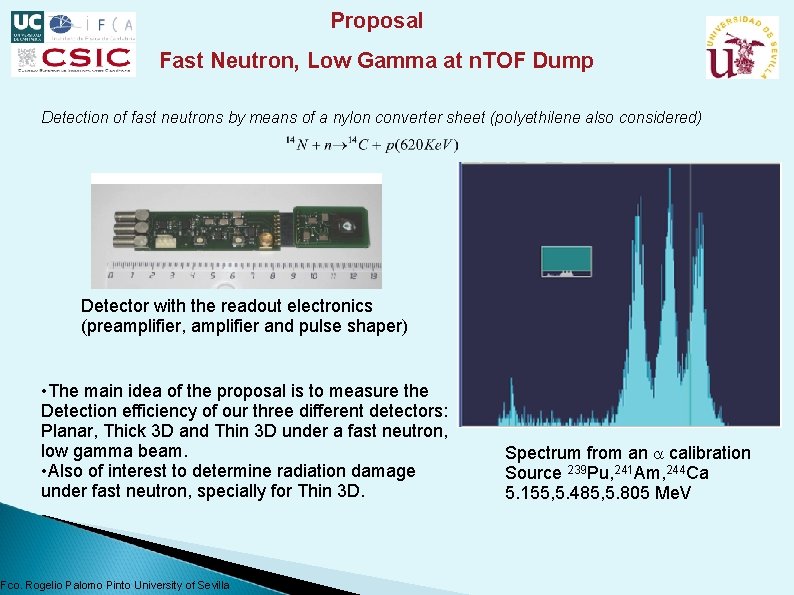 Proposal Fast Neutron, Low Gamma at n. TOF Dump Detection of fast neutrons by