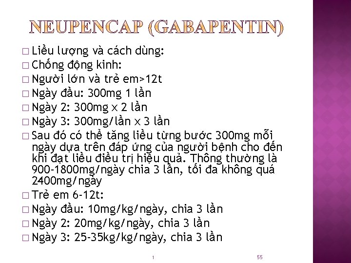 � Liều lượng và cách dùng: � Chống động kinh: � Người lớn và