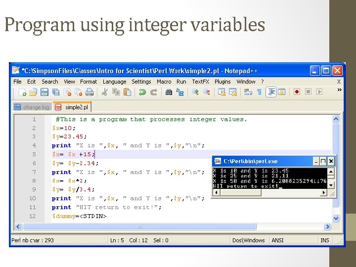 Program using integer variables 