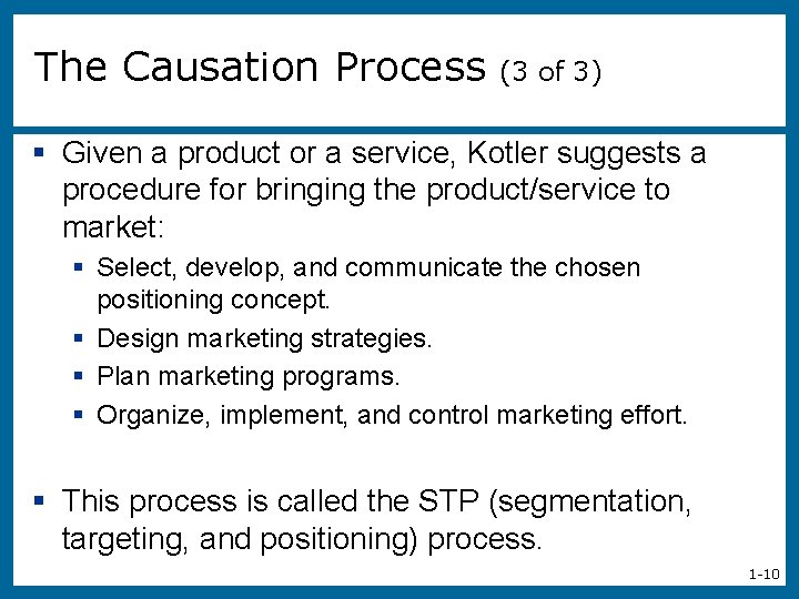 The Causation Process (3 of 3) § Given a product or a service, Kotler