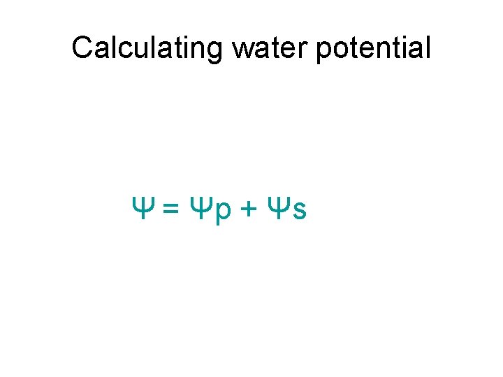 Calculating water potential Ψ = Ψp + Ψs 