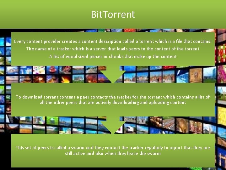 Bit. Torrent Every content provider creates a content description called a torrent which is