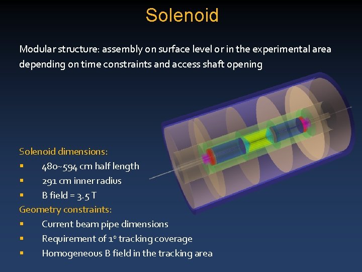 Solenoid Modular structure: assembly on surface level or in the experimental area depending on