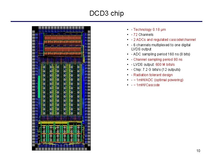 DCD 3 chip • • • - Technology 0. 18 μm - 72 Channels