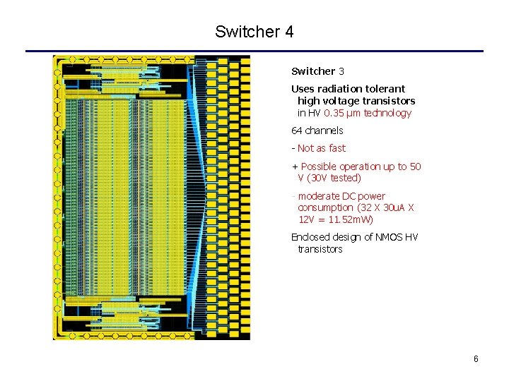 Switcher 4 Switcher 3 Uses radiation tolerant high voltage transistors in HV 0. 35