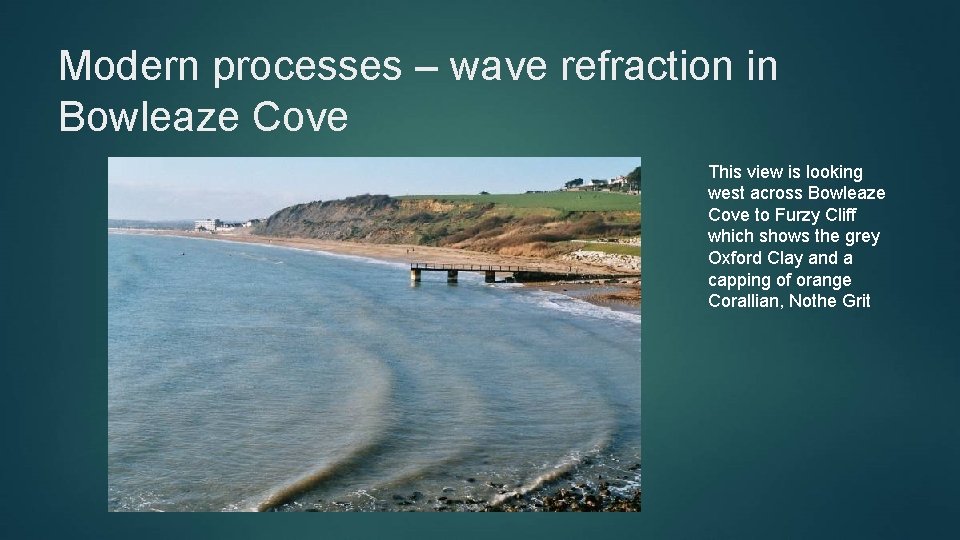 Modern processes – wave refraction in Bowleaze Cove This view is looking west across