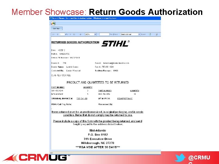 Member Showcase: Return Goods Authorization @CRMU 