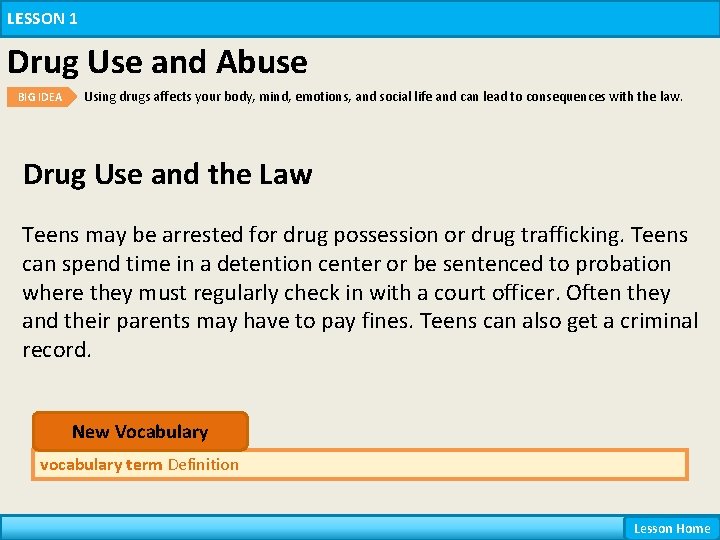 LESSON 1 Drug Use and Abuse BIG IDEA Using drugs affects your body, mind, LESSON 1 Drug Use and Abuse BIG IDEA Using drugs affects your body, mind,